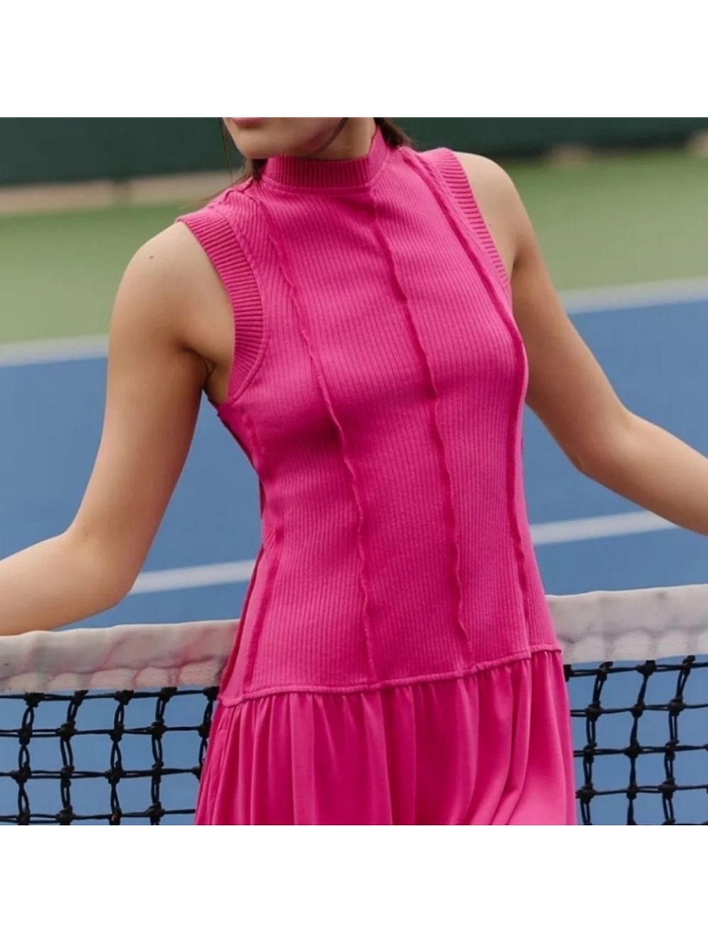 Anthropologie Hot Pink Sleeveless Ribbed Knit Dress